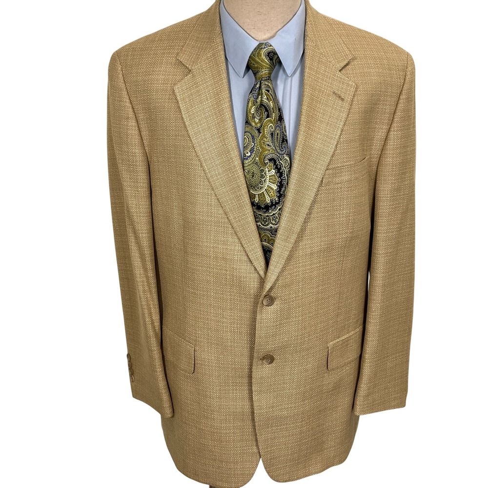 Chaps Blazer Mens 44L Tan Textured Silk Lined Sport‎ Jacket